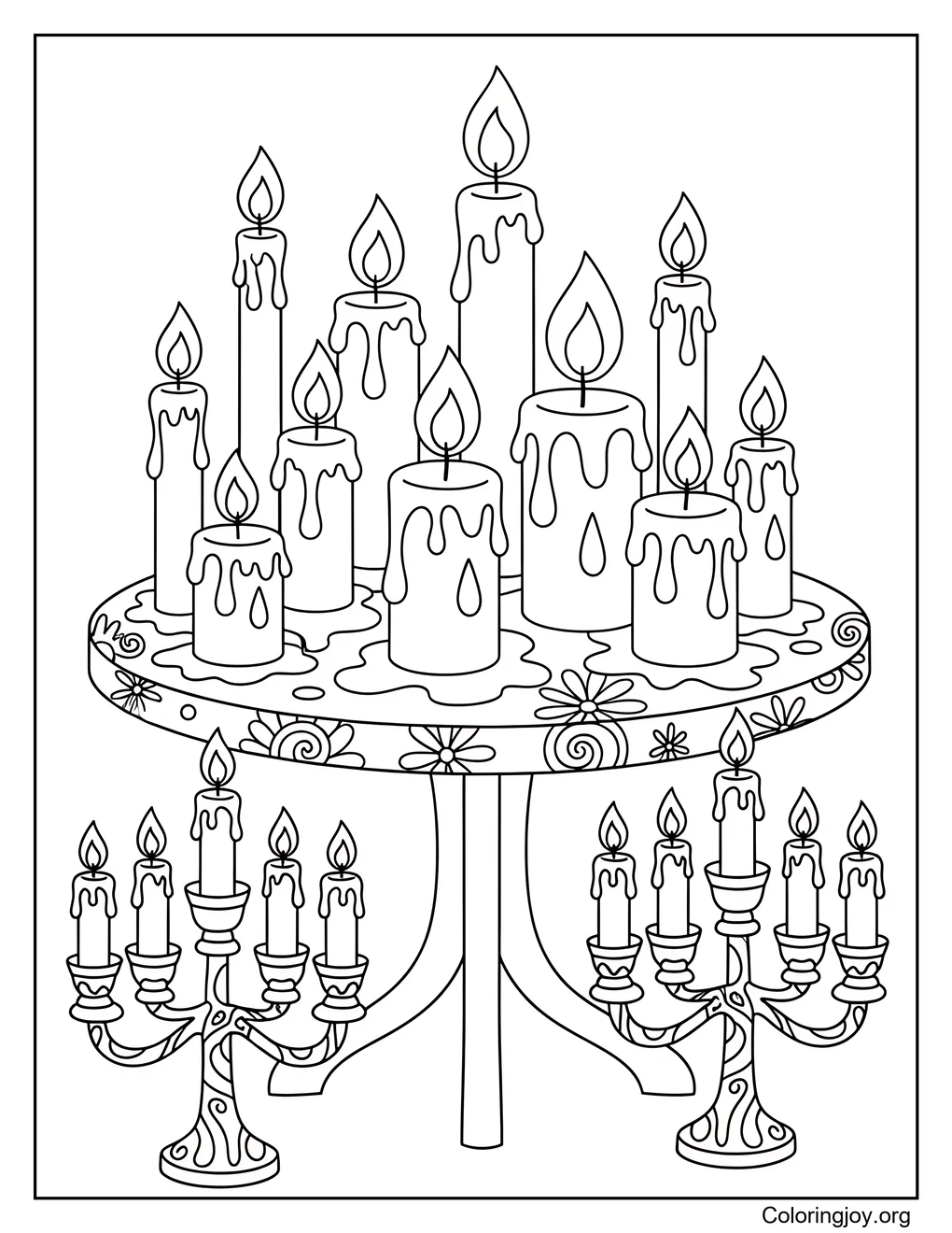 Página para colorear de escena a la luz de las velas