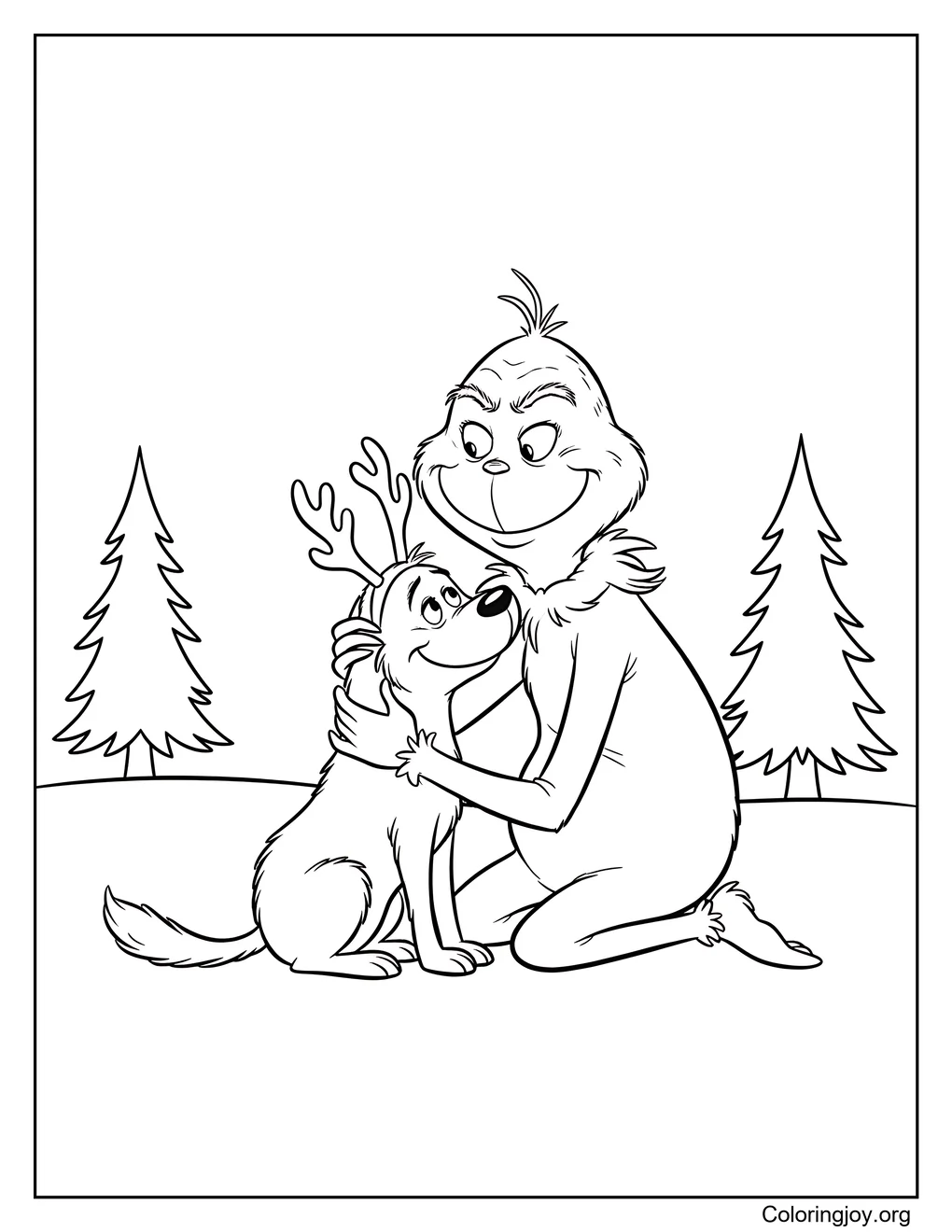 Grinch abrazando al perro Max