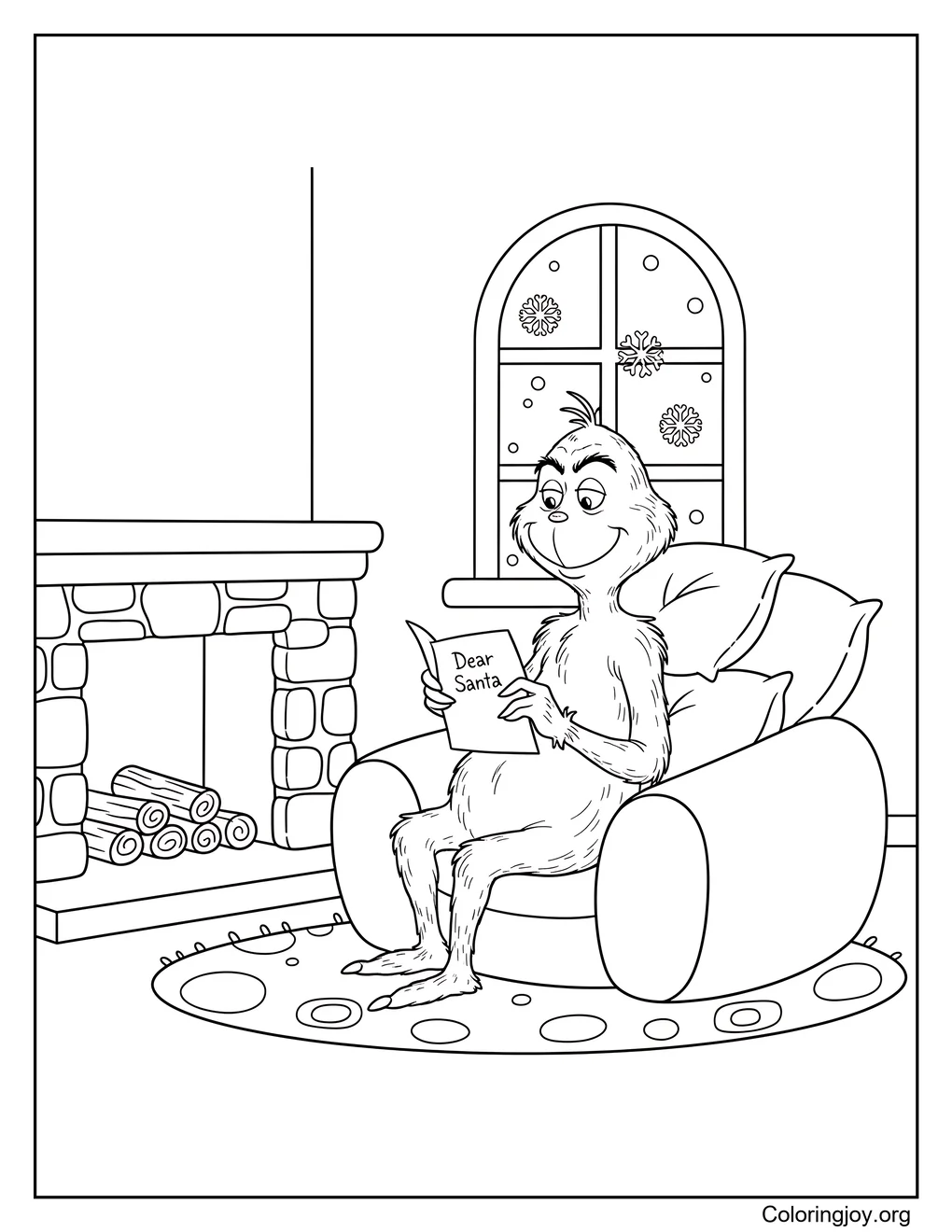 grinch leyendo una carta a santa