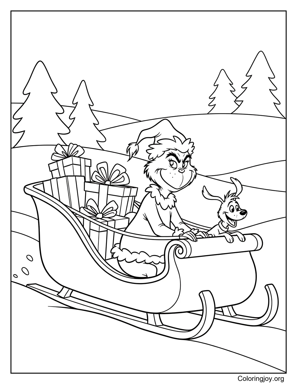 grinch montando su trineo