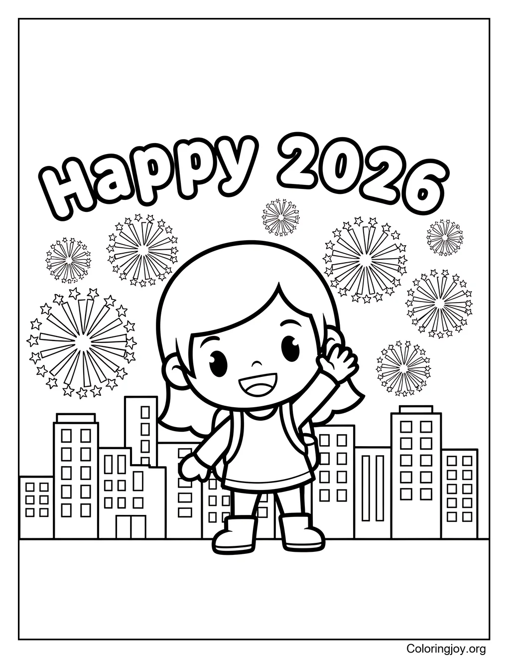 Imagen sencilla de Año Nuevo de Dora para colorear