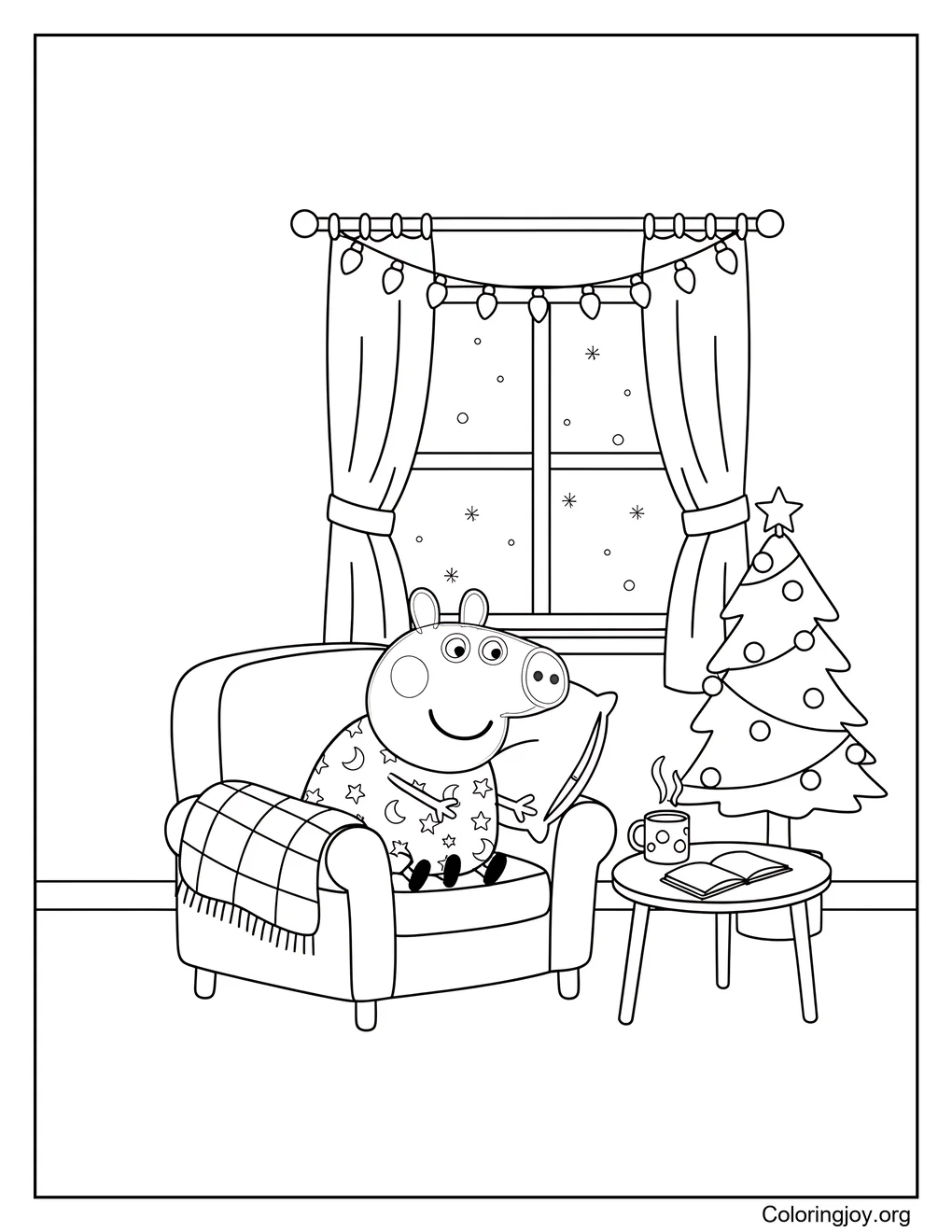 Página para colorear de la acogedora noche Comfortcore de Peppa Pig