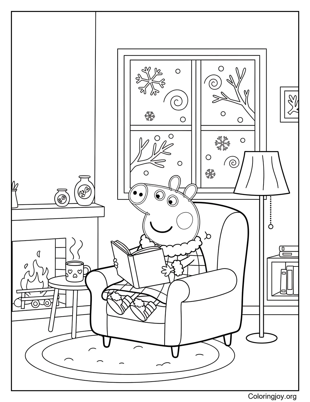 Página para colorear de cuentos de invierno acogedores de Peppa Pig