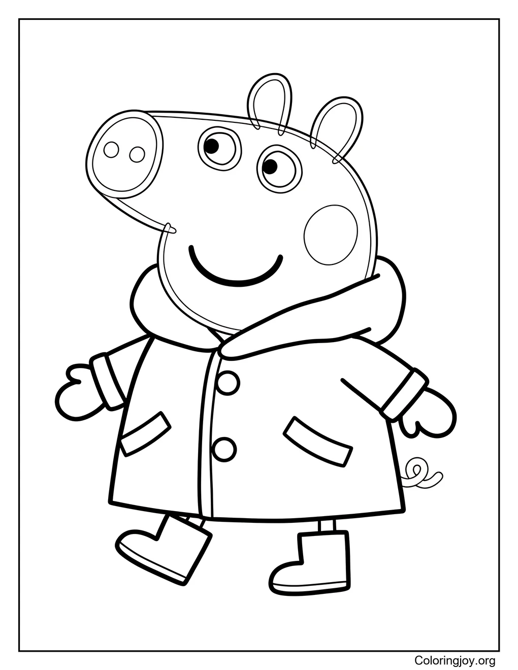 Página para colorear del acogedor paseo invernal de Peppa Pig