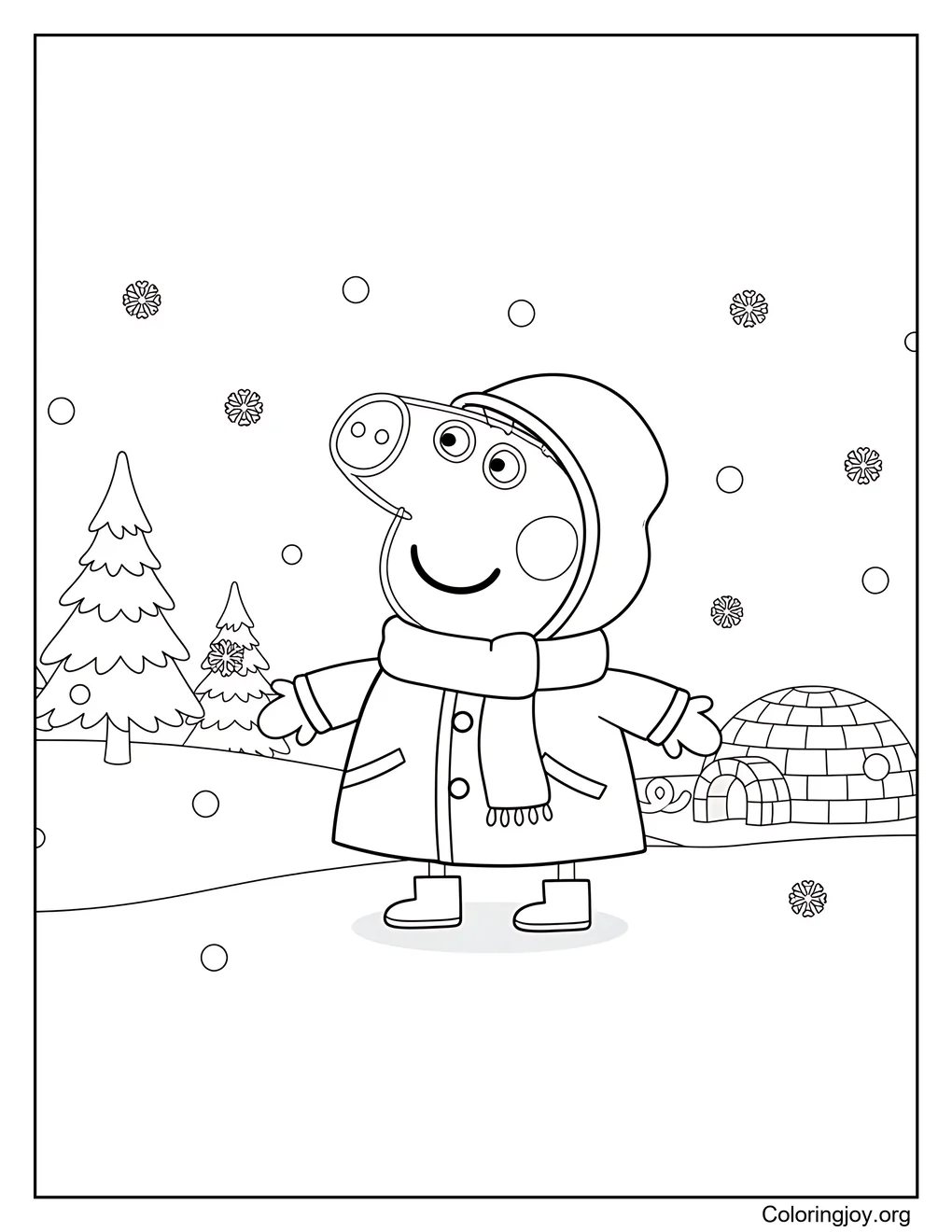 Página para colorear del saludable día nevado de Peppa Pig