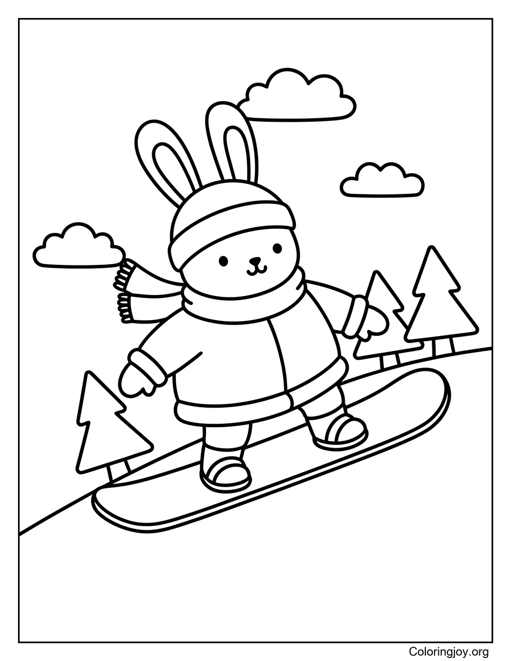 Hoja para colorear de snowboard