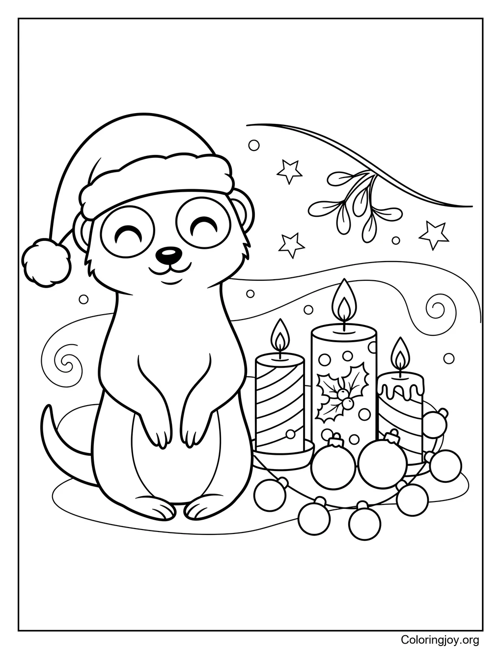 Suricata cerca de velas navideñas Página para colorear