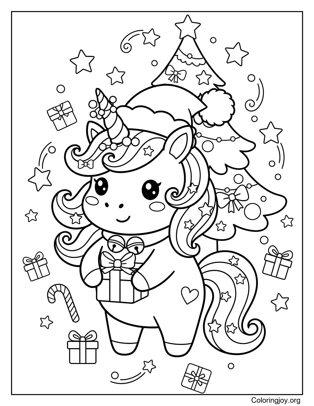 Página para colorear de Navidad de unicornio