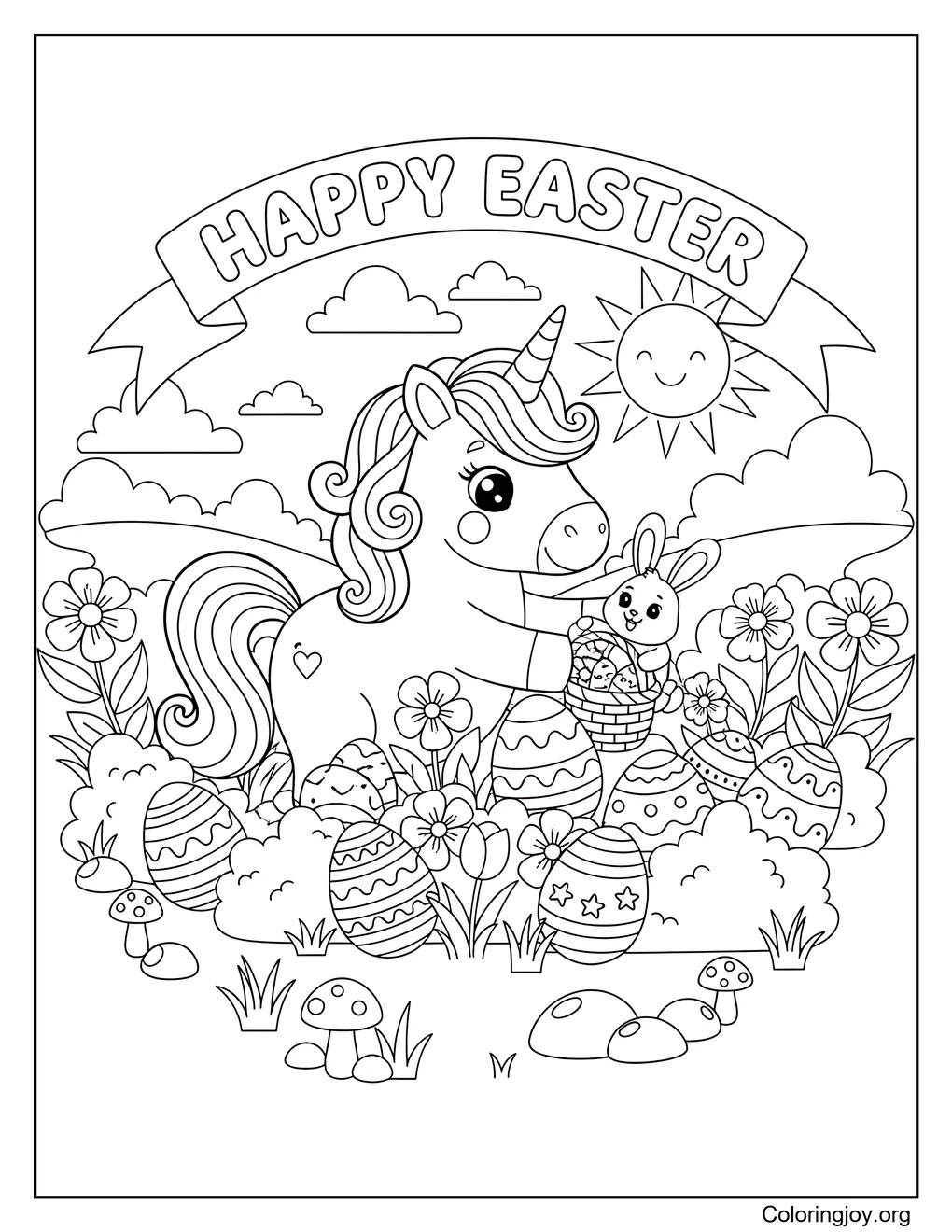 Página para colorear de Pascua de unicornio