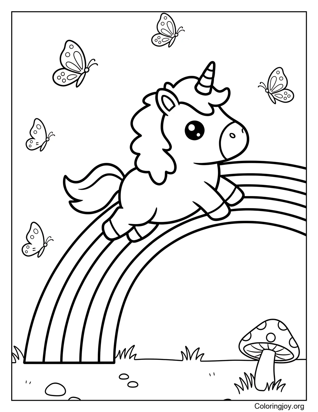 Unicornio saltando sobre un arcoíris