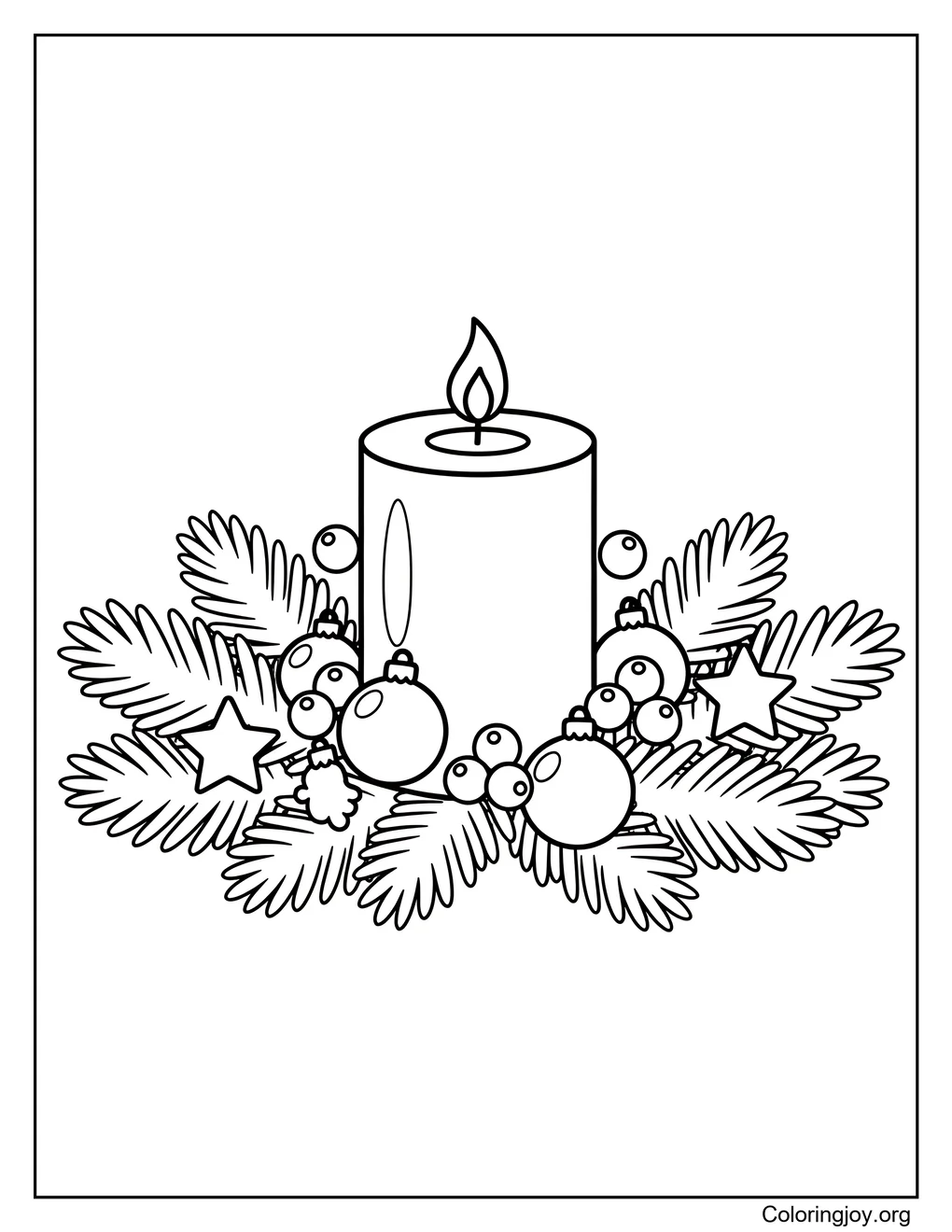 Página para colorear de velas de centro de mesa navideña