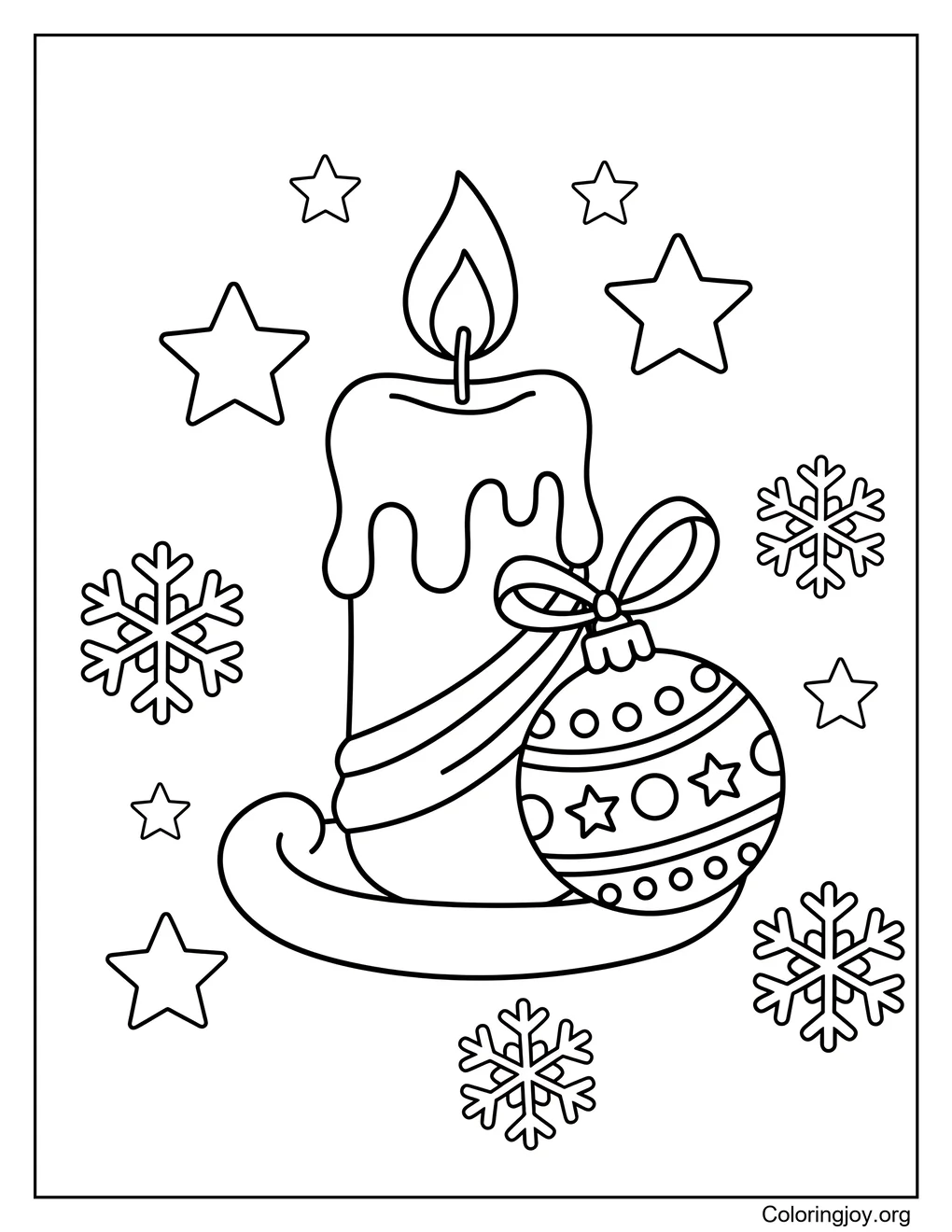 Página para colorear de adorno de vela y adorno