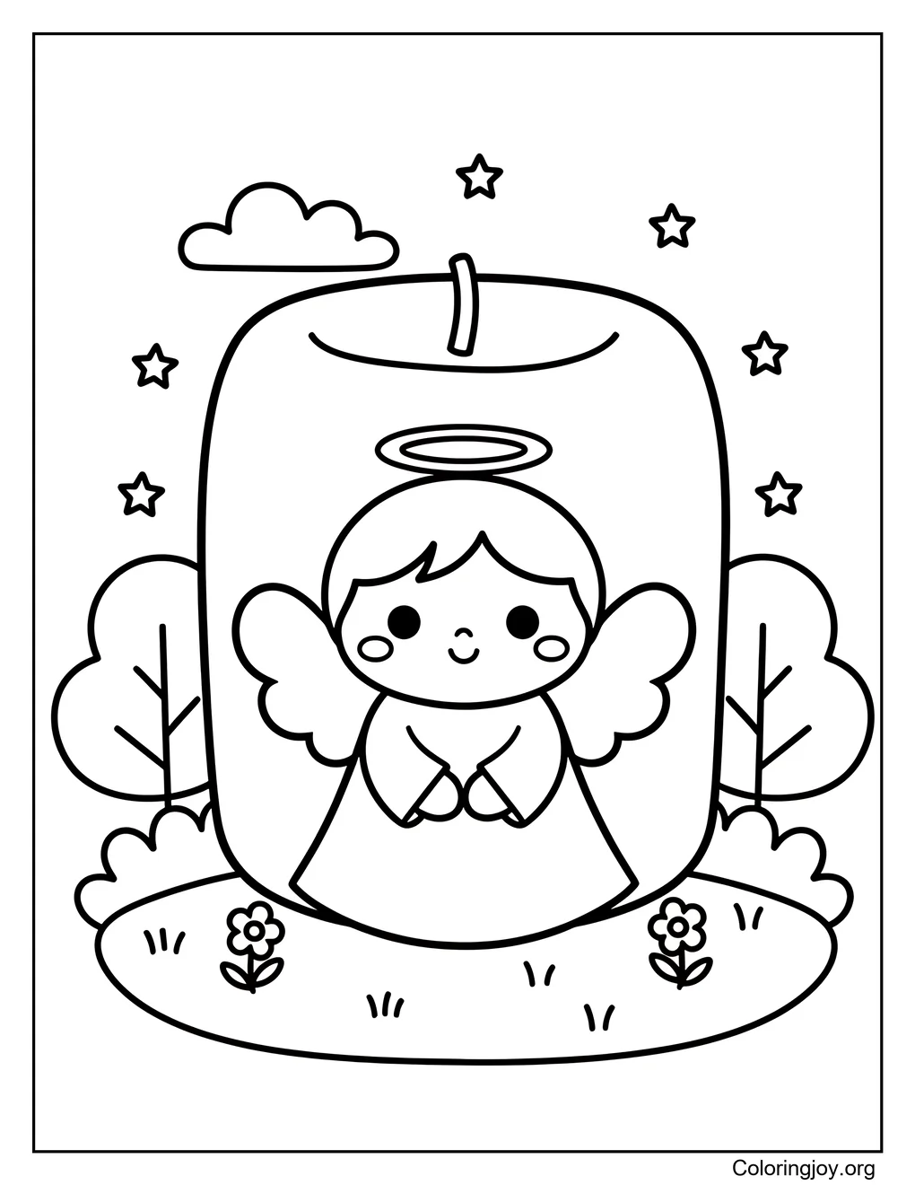 Página para colorear de decoración de vela con ángel