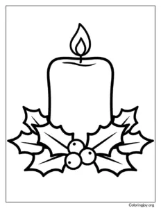 Festive Candle With Holly Coloring Page
