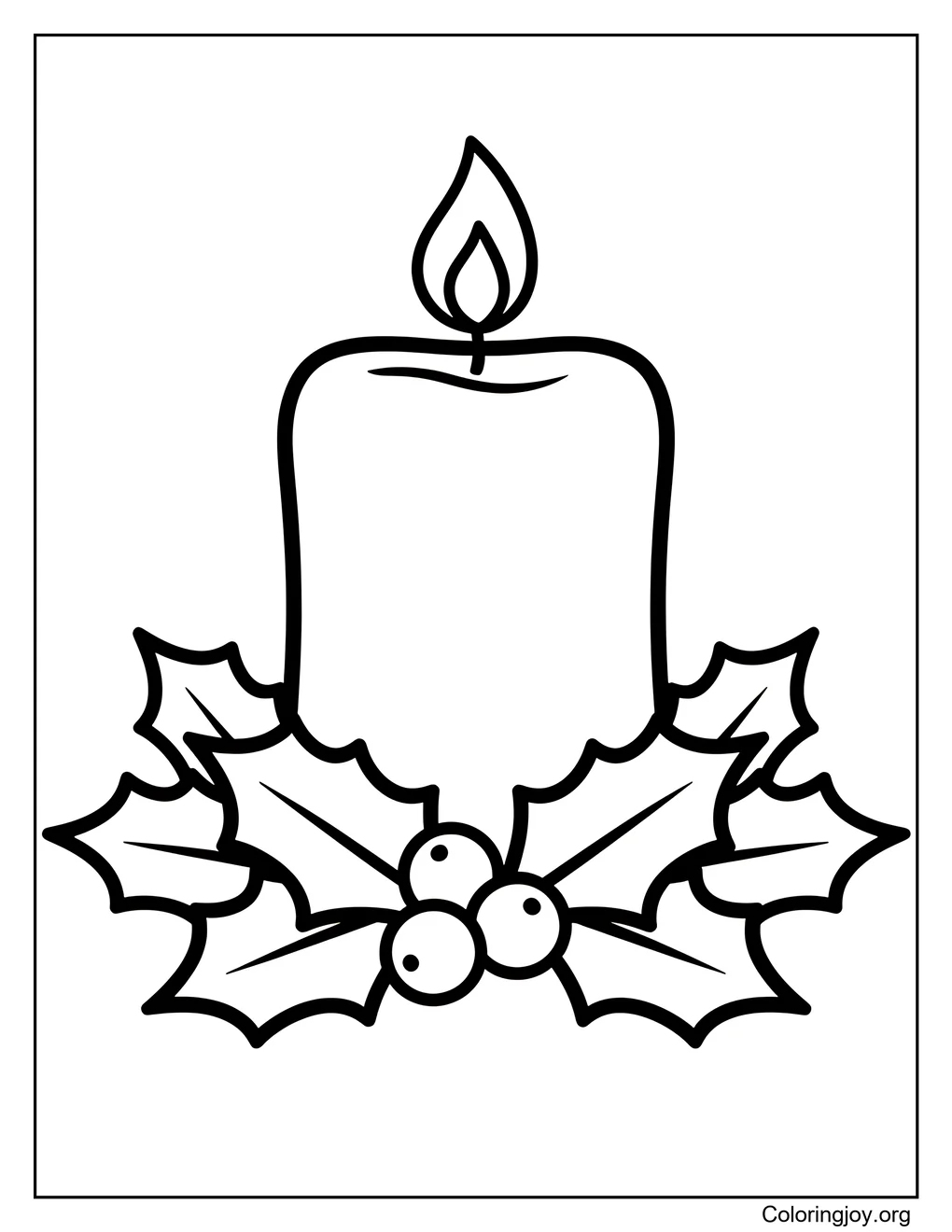Festive Candle With Holly Coloring Page