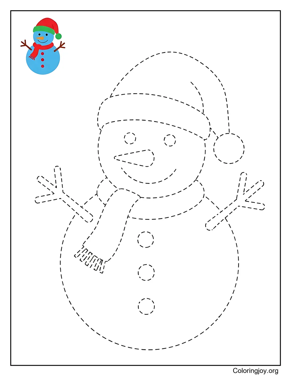 Christmas Snowman with Santa Hat Coloring Page