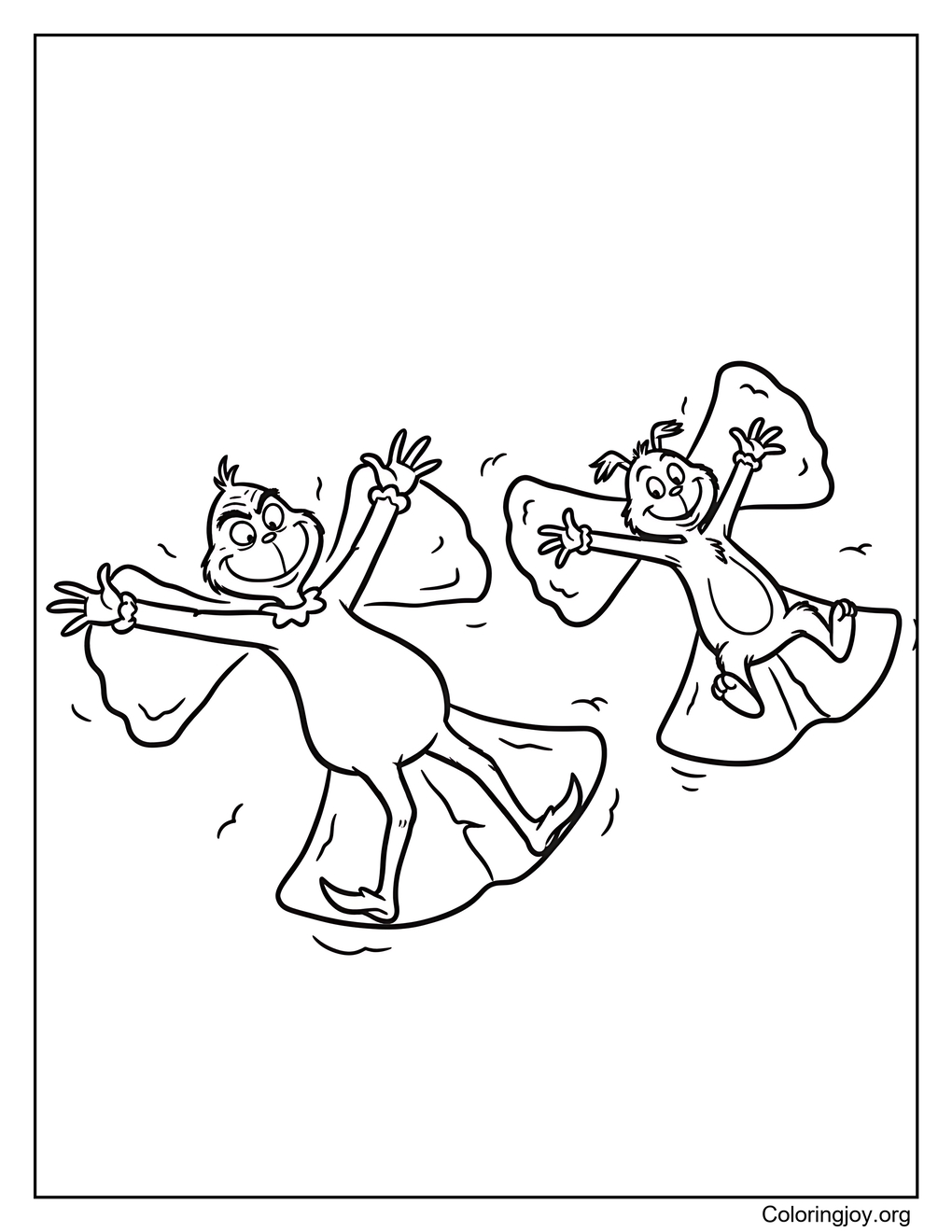 grinch and max making snow angels coloring page