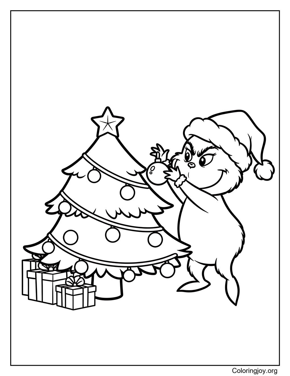 grinch decorating a christmas tree