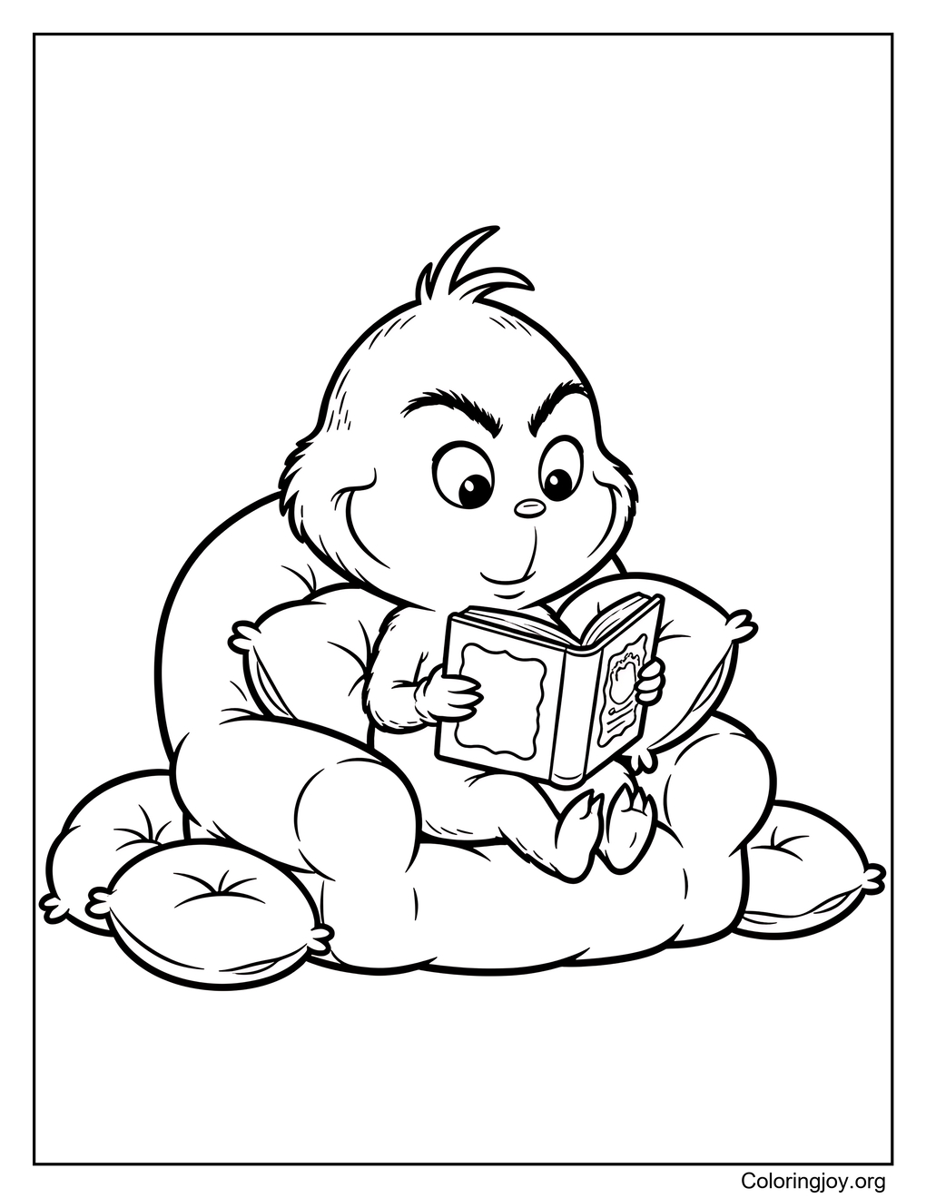grinch reading a book coloring sheet