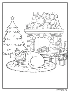 grinch sleeping by the fireplace