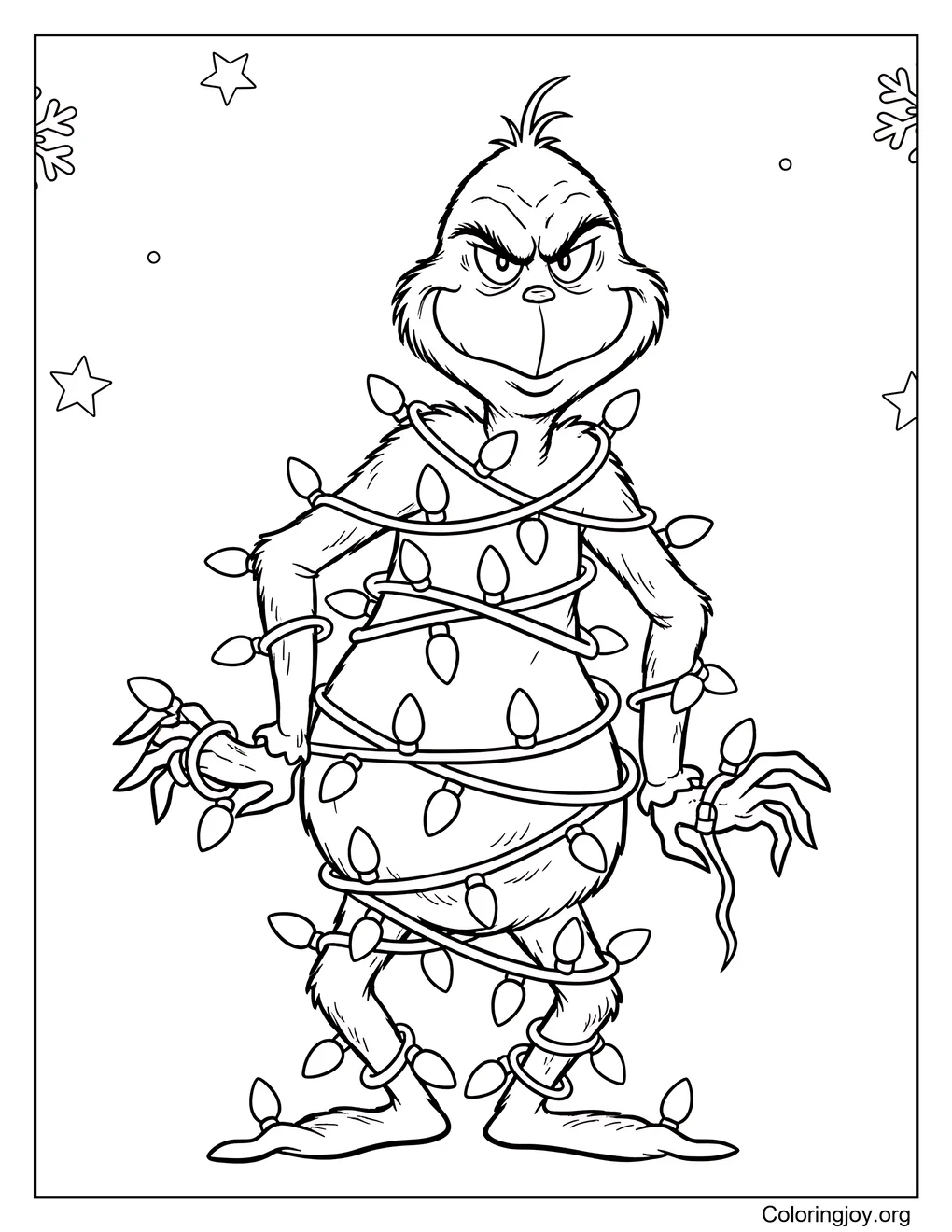 grinch tangled in christmas lights