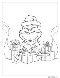 coloring page of grinch wrapping presents