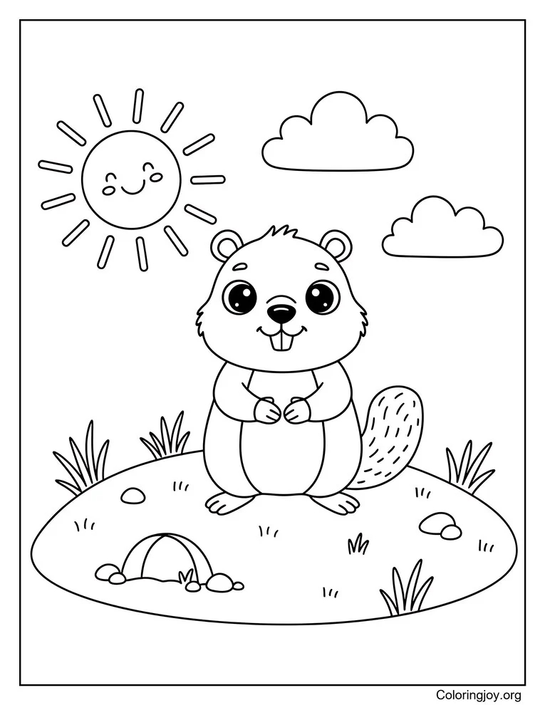 Happy Groundhog On The Hill