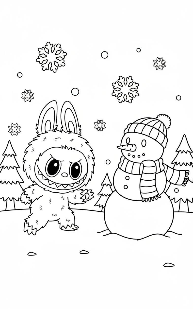 Labubu and Snowman Winter Fun