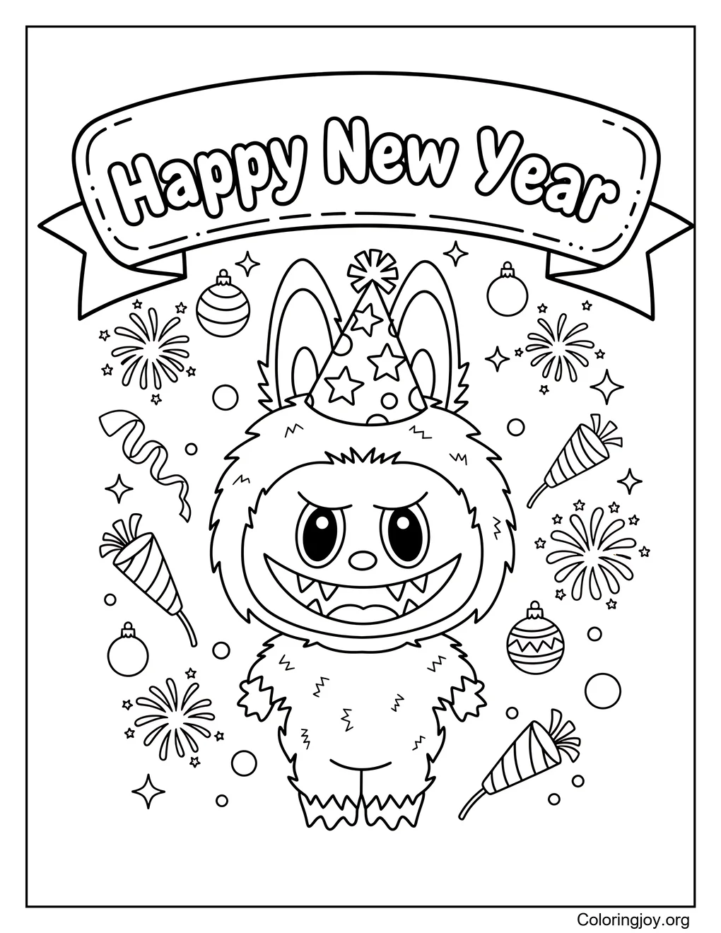 labubu Happy new year coloring page