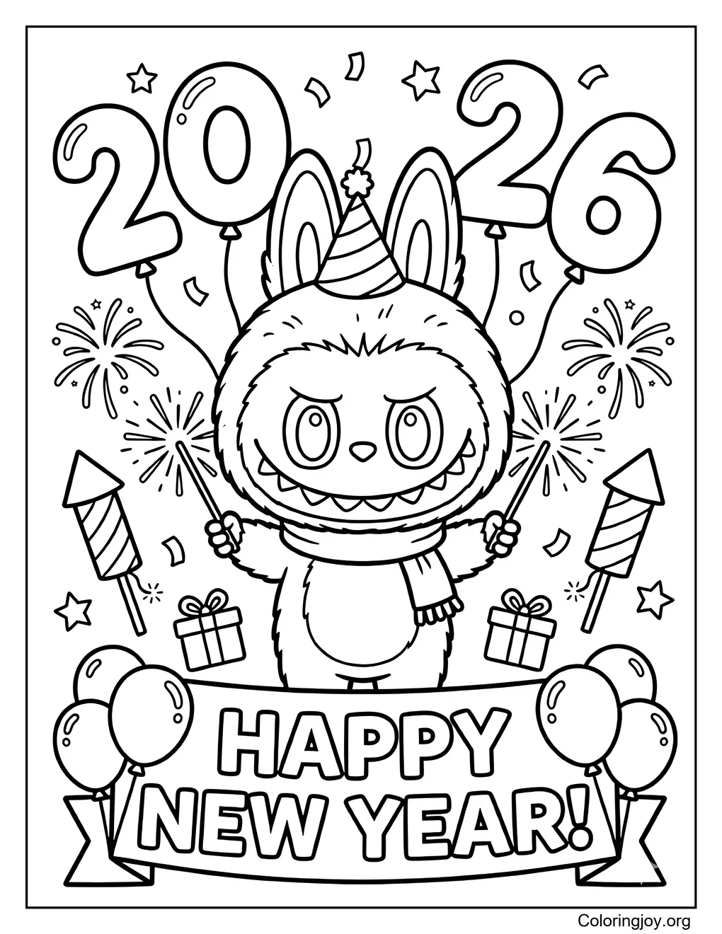 labubu new year coloring page 2026