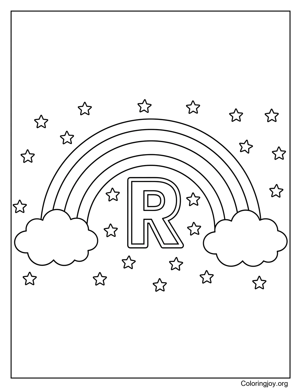 Majestic Letter R in a Starry Rainbow Sky
