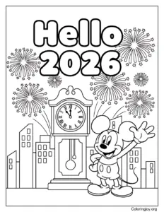 Mickey Mouse New Year fun page to color
