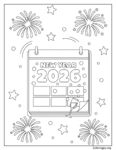 New Year calendar printable for coloring