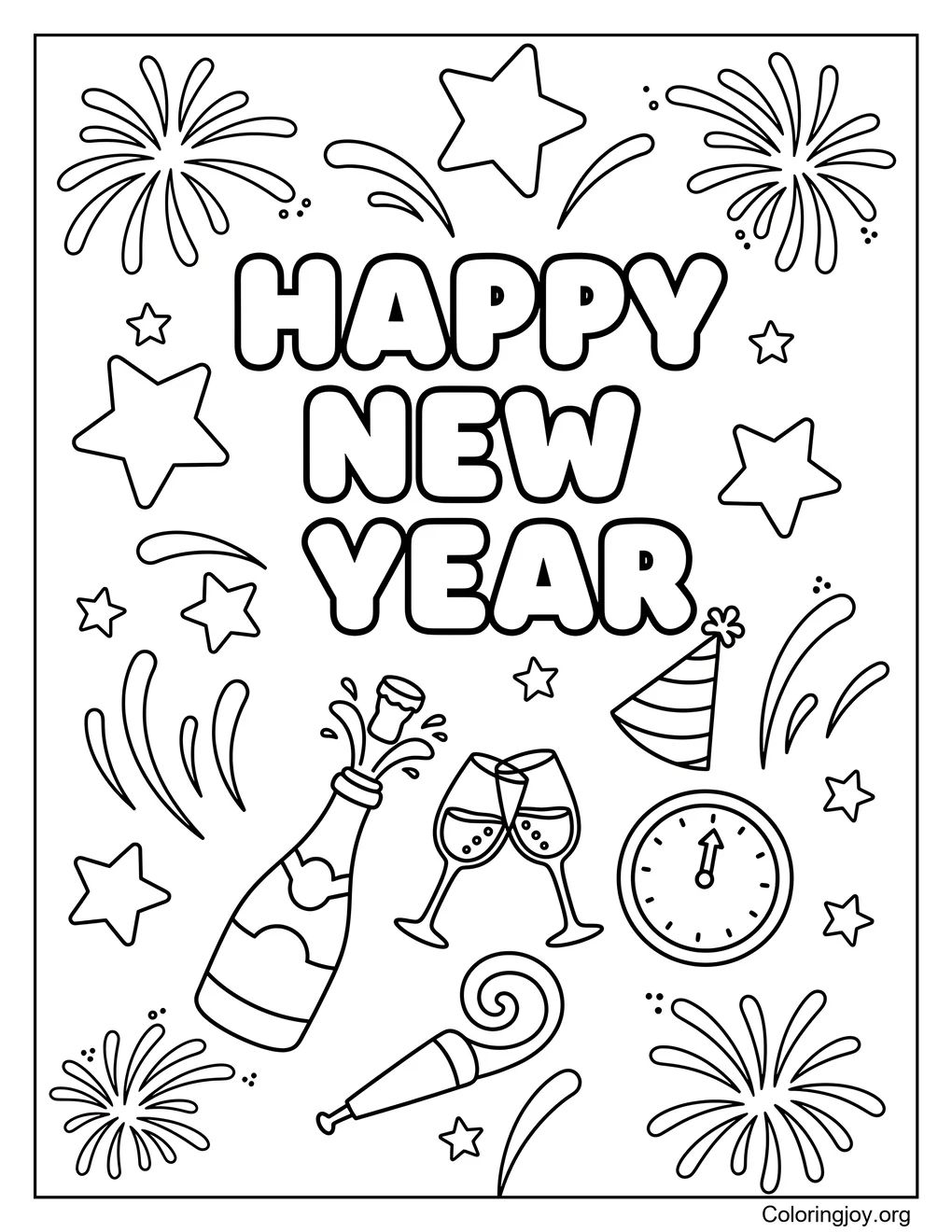 New Year doodle art for coloring