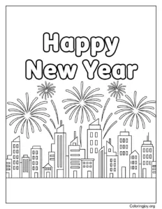 New Year fireworks celebration color page