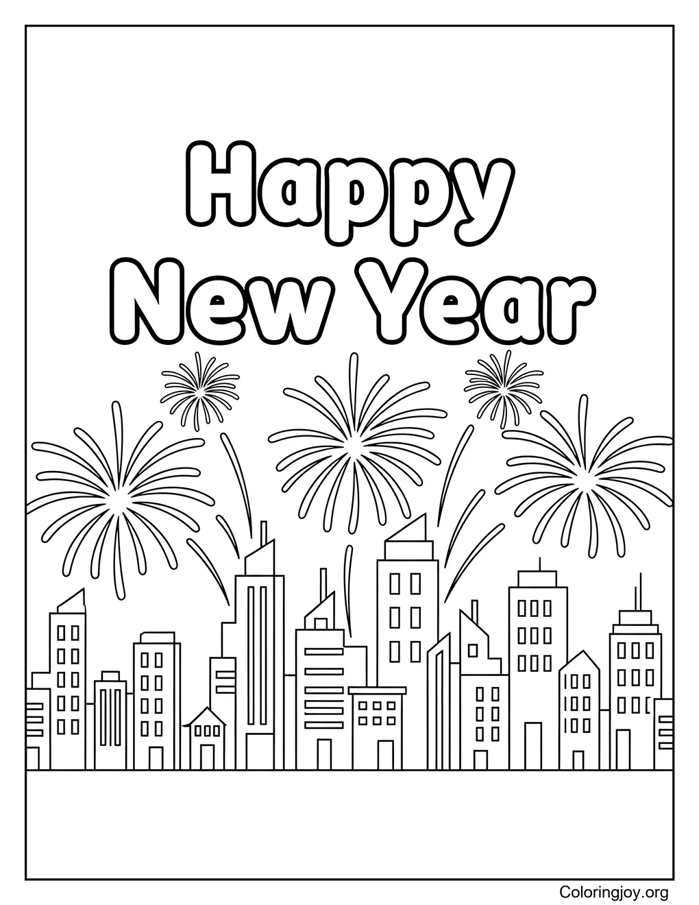 New Year fireworks celebration color page