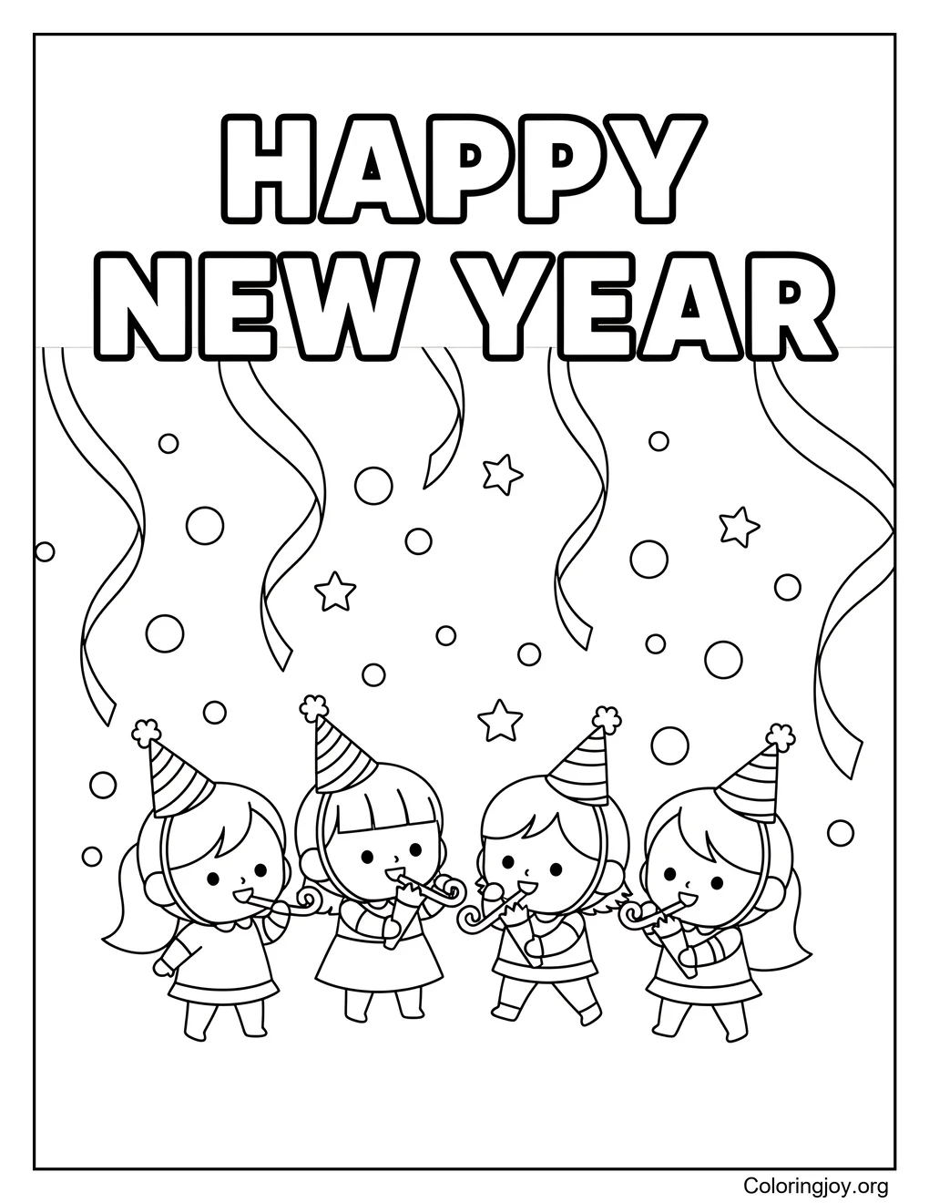New Year party themed coloring activity