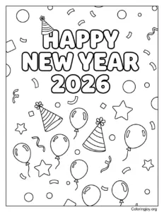 New Year party hat fun color sheet