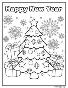 New Year tree festive coloring page for kig