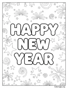 New Year typography decorative coloring In
