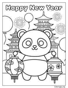 Panda New Year cute color sheet for kids