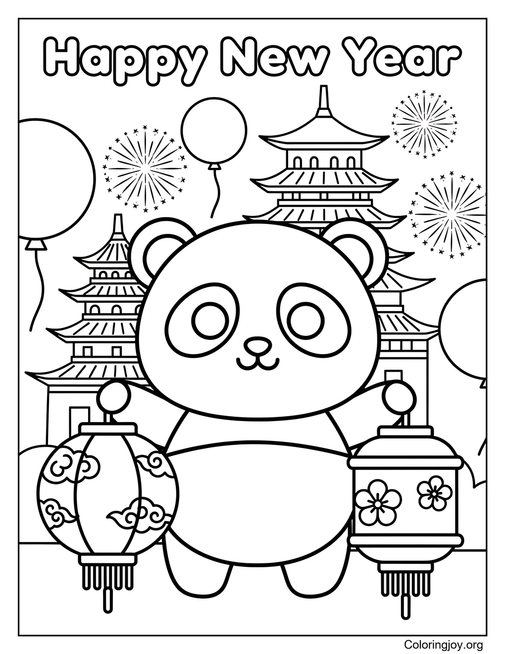 Panda New Year cute color sheet for kids
