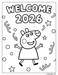 Peppa Pig New Year playful coloring sheet