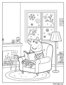 Peppa Pig's Cozy Winter Storytime Coloring Page