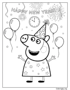 Peppa Pig's Happy New Year Celebration Coloring Page