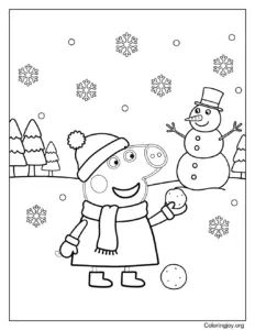 Peppa Pig's Happy Snow Day Coloring Page