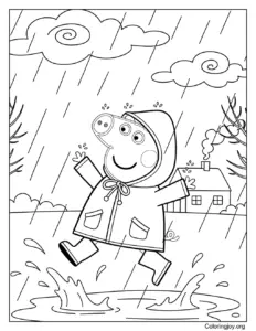 Peppa Pig's Playful Rainy Day Coloring Page