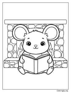 Reading by the fireplace coloring sheet
