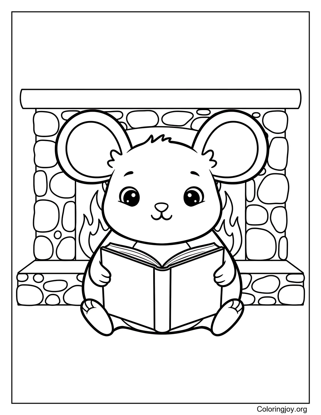 Reading by the fireplace coloring sheet