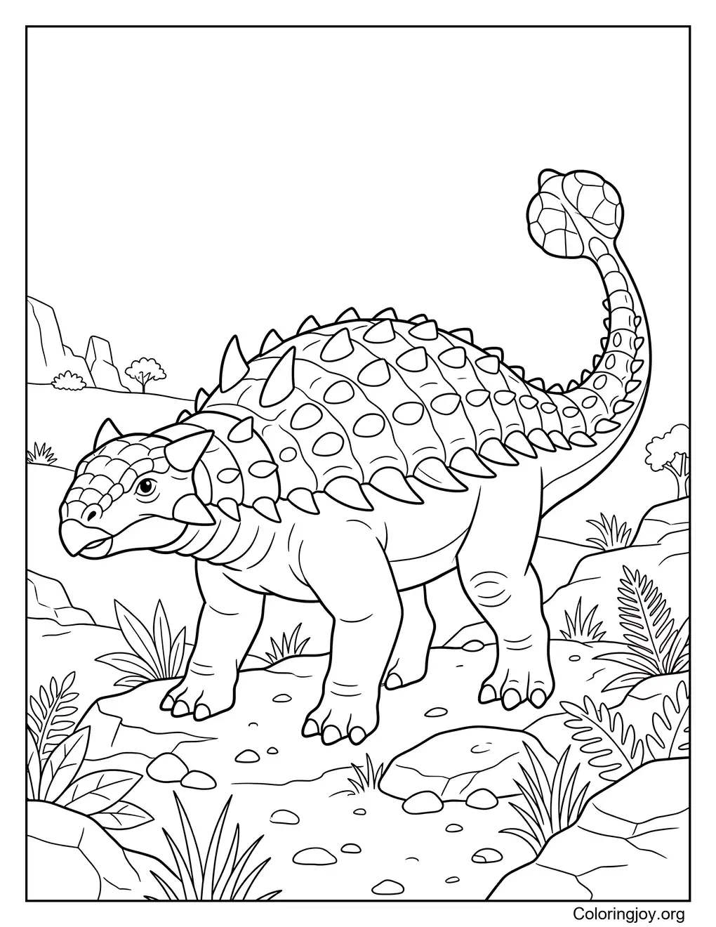 Realistic Dinosaur Ankylosaurus Coloring Page